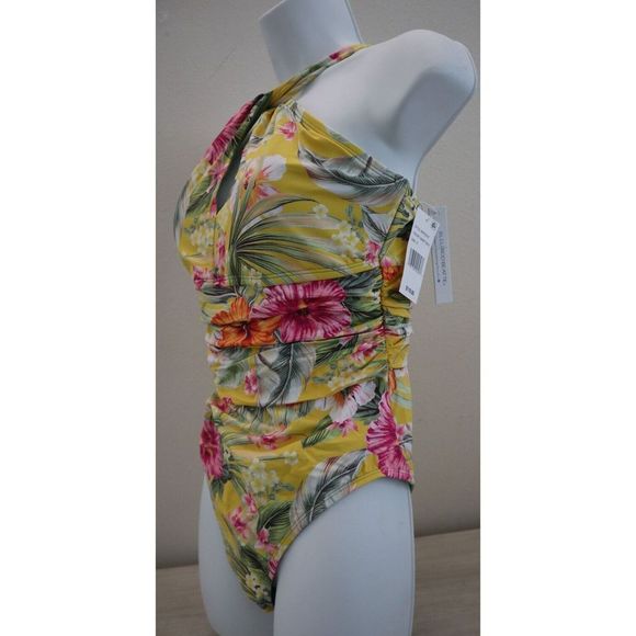 Bleu Rod Beattie Sz 12 Canary Gold Paradiso High Neck One-Piece Swimsuit $119 - Picture 6 of 13